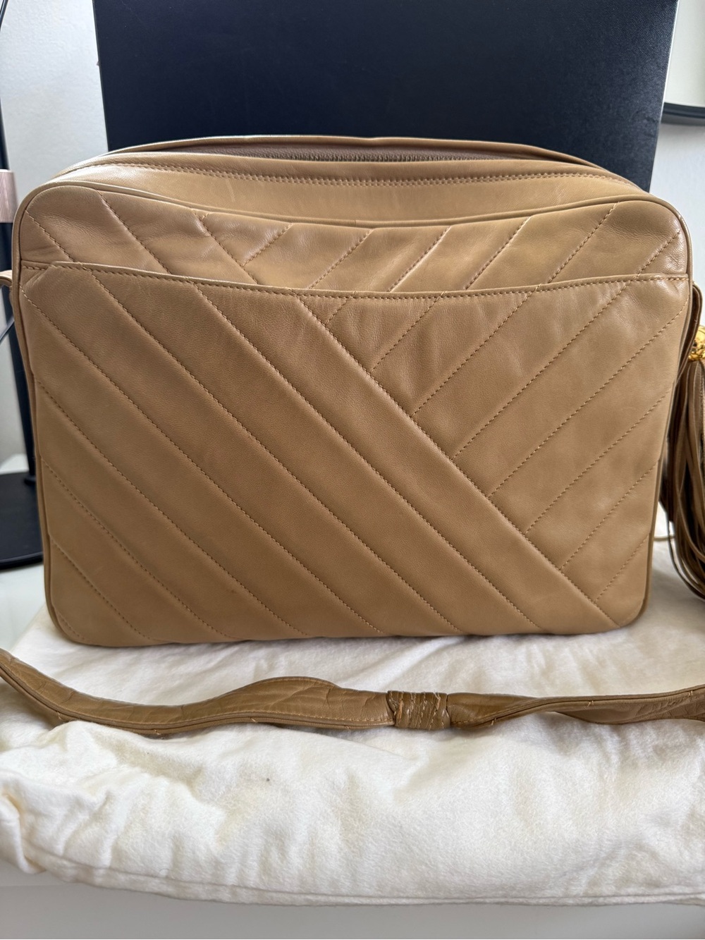 Chanel Vintage Beige Large Lambskin Camera Bag - Picture 10 of 15